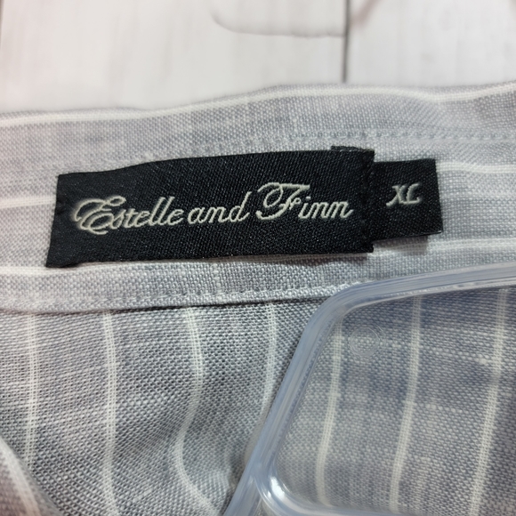 New! Estelle & Finn Women's Gray White Striped Linen Shirt Size XL Lagenlook. - Picture 3 of 7